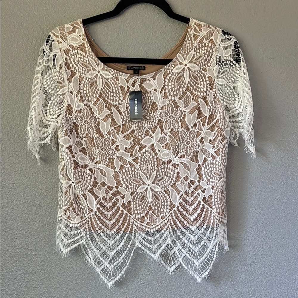 Express Cream Lace Floral Blouse